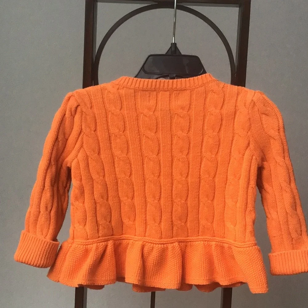 RL Cable Knit Cotton‎ Cardigan Peplum Ruffle Button Sweater Classic Colorful